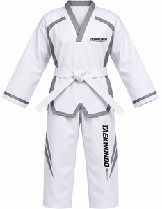 Uniforme de Taekwondo ITF blanc, personnalisable à l'avant, unisexe pour adultes, 100% polyester extensible et respirant, vêtements d'arts martiaux pour l'entraînement - Product Image 1