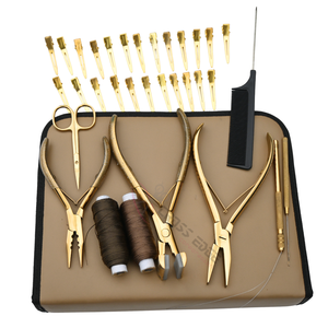 Hair Extension <b>Tools</b> <b>Kit</b> with Wire Loop Threader Microlink Pulling Hook Loop Set Duckbill Sectioning Clips Hair Extension Plier - Product Image 1