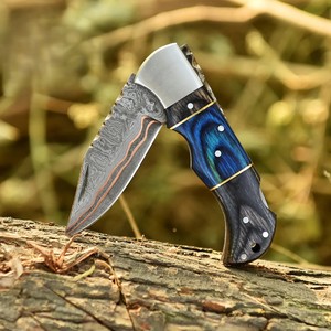 Nordic Forge Copper Damascus Steel Industrial Grade Folding <b>Knife</b> Back <b>Lock</b> Pakka Wood Handle Pocket Clip Sheath OEM EDC - Product Image 3