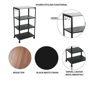 4 Tier Metal Microwave Stand with Wheels | Kitchen Oven Rack with <b>Hooks</b> Multipurpose Storage <b>Shelf</b> for OTG & Appliances - Product Image 1