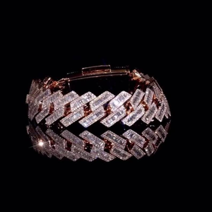 Luxury Moissanite Cuban Link Bracelet Rose Gold Iced Out 925 Silver Hip Hop Statement Jewelry Gift for <b>Men</b> Women Shine - Product Image 1