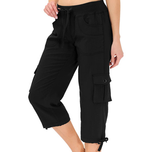 Pantalon Capri pour femme, taille haute, séchage rapide, coupe droite, jambe large, respirant, décontracté, uni, teint, pour l'été - Product Image 1