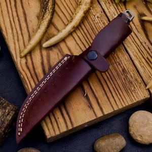 Cuchillo de desollar de hoja fija de acero de Damasco forjado a mano con funda, cuchillo de caza y camping OEM personalizado de espiga completa con mango de Micarta - Product Image 5