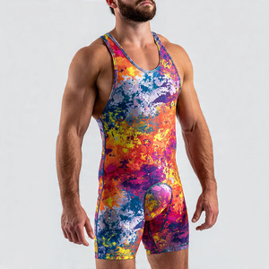 Customize Tie Dye Sublimation Wrestling <b>Singlet</b> Tops <b>Men</b> 100% Polyester Lightweight Athletic Wrestling <b>Singlet</b> Top <b>Men's</b> - Product Image 3