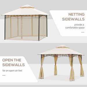 Gazebo 10x10 con Tetto a Doppia Ventilazione e Pareti Laterali in Rete con Cerniera, Colore Kaki, per Giardino e Patio - Product Image 6
