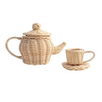 Jeu de théière et tasses en rotin fait main pour enfants, jouet d'imitation naturel très populaire pour tout-petits