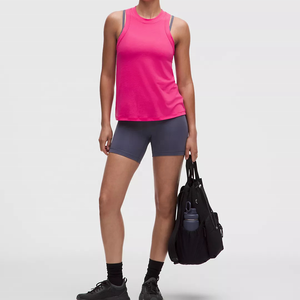 <b>High</b> Quality Women's <b>Pink</b> Crew Neck Tank <b>Top</b> Solid Color Breathable Knitted Sporty Fit Workout Yoga Gym Wear Women Tank <b>Top</b> - Product Image 5