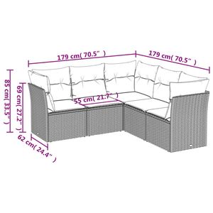 Juego de sofás de patio de ratán sintético gris de 5 piezas con cojines, sofás de jardín - Product Image 3