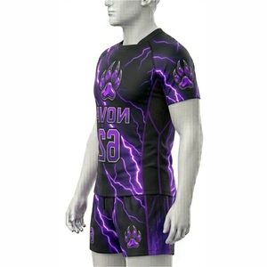 Maillot de rugby personnalisé pour homme – Résistant aux déchirures, respirant, séchage rapide, manches courtes, logo d'équipe et motif lettres sur le devant - Product Image 3