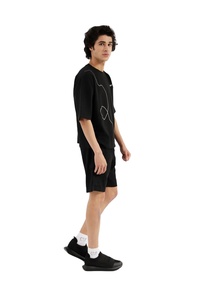 Conçu sur mesure T-shirt en coton épais pour hommes Streetwear uni col rond côtelé surdimensionné 100% coton Logo avant Position - Product Image 4