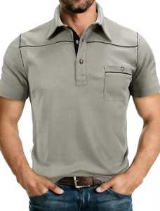 Polo à manches courtes pour homme, couleur unie, coton tricoté, respirant, design décontracté avec poche, coupe classique - Product Image 1