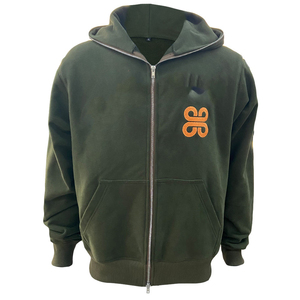 Sweat-shirt à capuche zippé vert foncé pour homme, logo brodé, style punk, coupe classique, en molleton 100 % coton French Terry, idéal pour l'été - Product Image 1