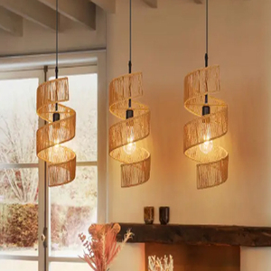Restaurant Rotating Shape Rope Chandelier Weave Natural Pendant Shade - Product Image 2