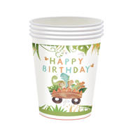 Fabricante personaliza el logotipo, el patrón y el tamaño de vasos de papel, platos desechables, mantel, juego de artículos para fiestas con dibujos animados naturales.