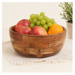 Bol à salade artisanal en bois d'acacia avec bord doré, écologique, durable, moderne et rustique, pour la maison et la restauration - Product Image 4