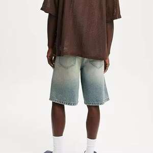 Shorts en jean pour hommes, couleur personnalisée, délavé à l'acide et à la pierre, style usé, logo brodé, séchage rapide, respirant, streetwear - Product Image 6