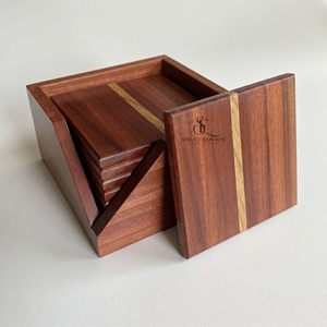 Wooden Coaster Set With Matching Holder. <b>Square</b> Shape Premium Handcrafted Striped Design. Bulk Wholesale Home & <b>Bar</b> Tableware - Product Image 2