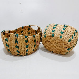 Handwoven Natural Water Hyacinth Storage <b>Basket</b> Decorative Oval Home Organizer with Handles - Product Image 1