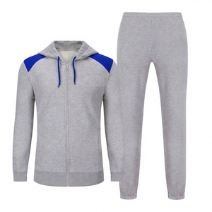 Ensemble de survêtement pour homme gris à capuche, écologique, léger, en polyester/coton, à séchage rapide, avec sweat-shirt à fermeture éclair à manches longues et pantalon - Product Image 4