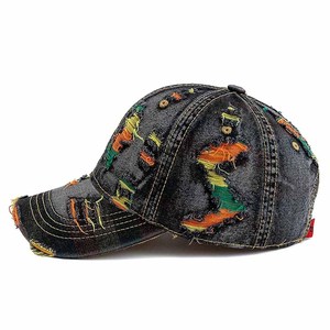 Casquette de baseball unisexe en jean déchiré, 6 panneaux, style streetwear, réglable, pour le printemps et l'été, tenue décontractée - Product Image 3