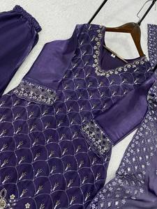 Prix d'usine OEM – Ensemble Sharara violet haut de gamme, prêt-à-porter, style traditionnel indien, Kurti Sharara en gros - Product Image 4