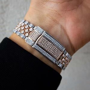 Reloj de Pulsera Unisex Hip Hop con Diamantes Moissanite VVS, Esfera Gris Romana con Acero Inoxidable Analógico, Personalizable - Product Image 3