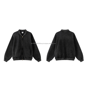 Vente en gros de sweat-shirts à capuche pour hommes, personnalisés avec un logo, en tissu uni teint, délavé à l'acide, à épaules tombantes, broderie, poids lourd, streetwear, fermeture éclair - Product Image 3