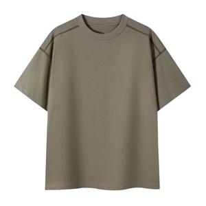 T-shirts en coton tricotés pour hommes, col rond, coupe oversize, épaules tombantes, manches courtes, confortables, écologiques, respirants, couleur unie, tendance - Product Image 1