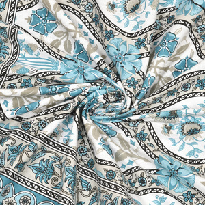 Jaipuri Heritage King Size Cotton Bedsheet Blue Ethnic Floral Pattern <b>Bed</b> Cover for Home Hotel and Resort - Product Image 3