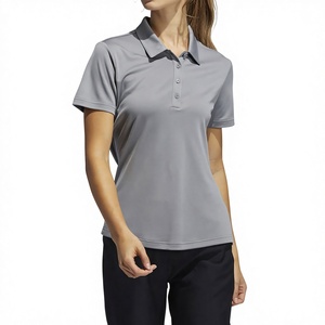 Polo décontracté d'été pour femme en coton 100% gris uni, anti-boulochage, respirant, tricoté, à manches courtes - Product Image 1
