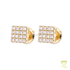 Clous d'oreilles carrés en moissanite plaqué or brillant, sertis de diamants, en argent sterling 925, bijoux de luxe glacés - Product Image 5