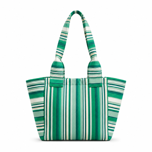 Bolsa de Mano de Tela de Nailon Reciclado con Diseño de Rayas Verdes, Bolsa de Compras Reutilizable para Viajes Diarios, Playa y Compras - Product Image 1