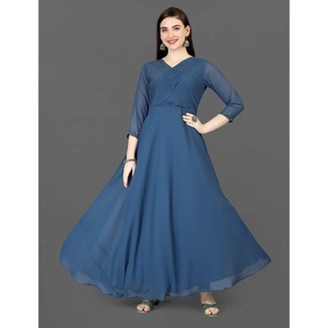 VESTIDO DE TRABAJO BORDADO GEORGETTE A LA MODA TEAL - Product Image 1