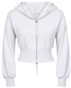 Manufacturer Custom Womens Light Grey Cropped <b>Zip</b> <b>Up</b> <b>Hoodie</b> Slim Fit Long Sleeve Casual Streetwear Cotton Fleece Sweatshirt - Product Image 1