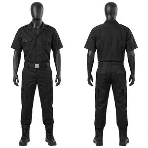 Conjunto de Camisa y Pantalones Cargo de Uniforme de Seguridad en Sarga de Algodón y Poliéster Premium de 240 GSM, Color Negro, con Logotipo Bordado Personalizado - Product Image 1