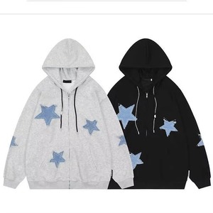 Sudadera tipo cárdigan para hombre, 100% algodón, transpirable, cuello en V, corte holgado, con estampado de estrellas bordadas, para otoño, con bolsillo. - Product Image 4