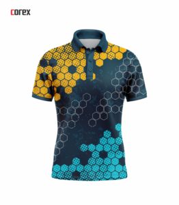 Corex Men's Short Sleeve Polo <b>Shirt</b> <b>Geometric</b> Honeycomb Print Quick Dry Polyester Casual Sport Wear - Product Image 1