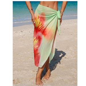 Womens Sheer High Slit Beach Cover Up Floral Print Lightweight Swimsuit <b>Sarong</b> Bikini Wrap - Product Image 3