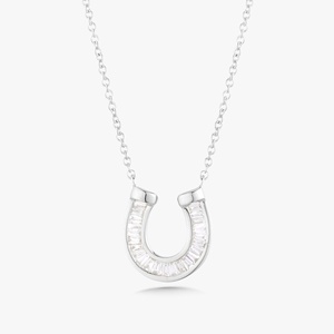 Diamond Horseshoe Charm <b>Necklace</b> Baguette Cut Lab Grown Wholesale 14k 18k Gold Dainty Lucky U Shape Layering Pendant Manufacture - Product Image 3