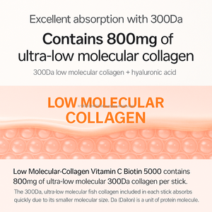 Bâtonnets de collagène de poisson à faible poids moléculaire avec vitamine C pour l'hydratation de la peau et le soutien de la beauté 30 unités - Product Image 4