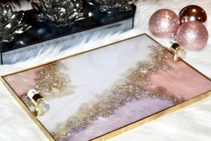 Handmade Rose Gold <b>Glitter</b> Resin Tray with Coasters - Product Image 5