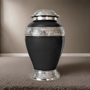 Wholesale Charcoal <b>Black</b> Silver Band Funeral Ceremony Metal Cremation Urns Decorative Memorial Ashes Metal Jar Customized Colour - Product Image 1