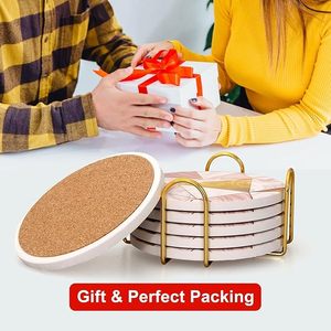 Luxury <b>Marble</b> Pattern Coaster <b>Set</b> with Gold Metal Holder Round Drink Coasters for <b>Coffee</b> <b>Table</b> Dining Home Decor - Product Image 6