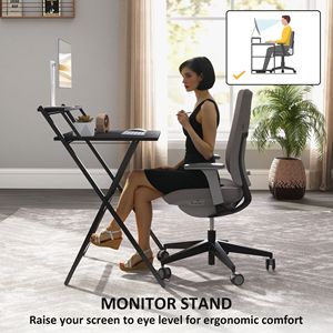 27.6\" Black <b>Folding</b> Computer <b>Desk</b> with Monitor Shelf for <b>Small</b> Spaces Easy Assembly for Home Office or Study - Product Image 5