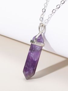 Collar con colgante de punto de lápiz de amatista natural, colgante de cristal de piedras preciosas de ágata, joyería de piedra hecha a mano, compra de ágata Aameena - Product Image 2