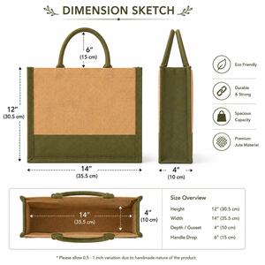 <b>Jute</b> <b>Shopping</b> <b>Bag</b> 12x14x4 Inch Eco Friendly Reusable Tote for Groceries with Top Handle and Spacious Capacity - Product Image 2