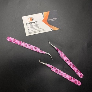 Pinzas de extensión de pestañas de acero sostenible impresas en papel personalizadas Pinzas de pestañas de etiqueta privada de Punta puntiaguda profesional - Product Image 3