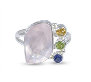 Natural Pink Rose Quartz 925 Sterling <b>Silver</b> Bohemian Christian Bezel <b>Set</b> Gemstone <b>Ring</b> for Women-Birthday Wedding Anniversary - Product Image 1