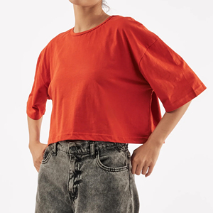 เสื้อยืดครอปคอโอ คุณภาพสูง เป็นมิตรกับสิ่งแวดล้อม ผ้าฝ้าย 100% สำหรับผู้หญิง ไซส์พลัส แห้งเร็ว ระบายอากาศดี เหมาะสำหรับฤดูร้อน รับสกรีนโลโก้ - Product Image 4