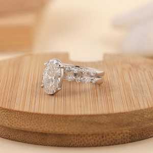 Moissanite Engagement <b>Ring</b> Classic Pave Band Elegant Bridal Jewelry <b>925</b> Sterling <b>Silver</b> 14K Gold Plated <b>Ring</b> - Product Image 5